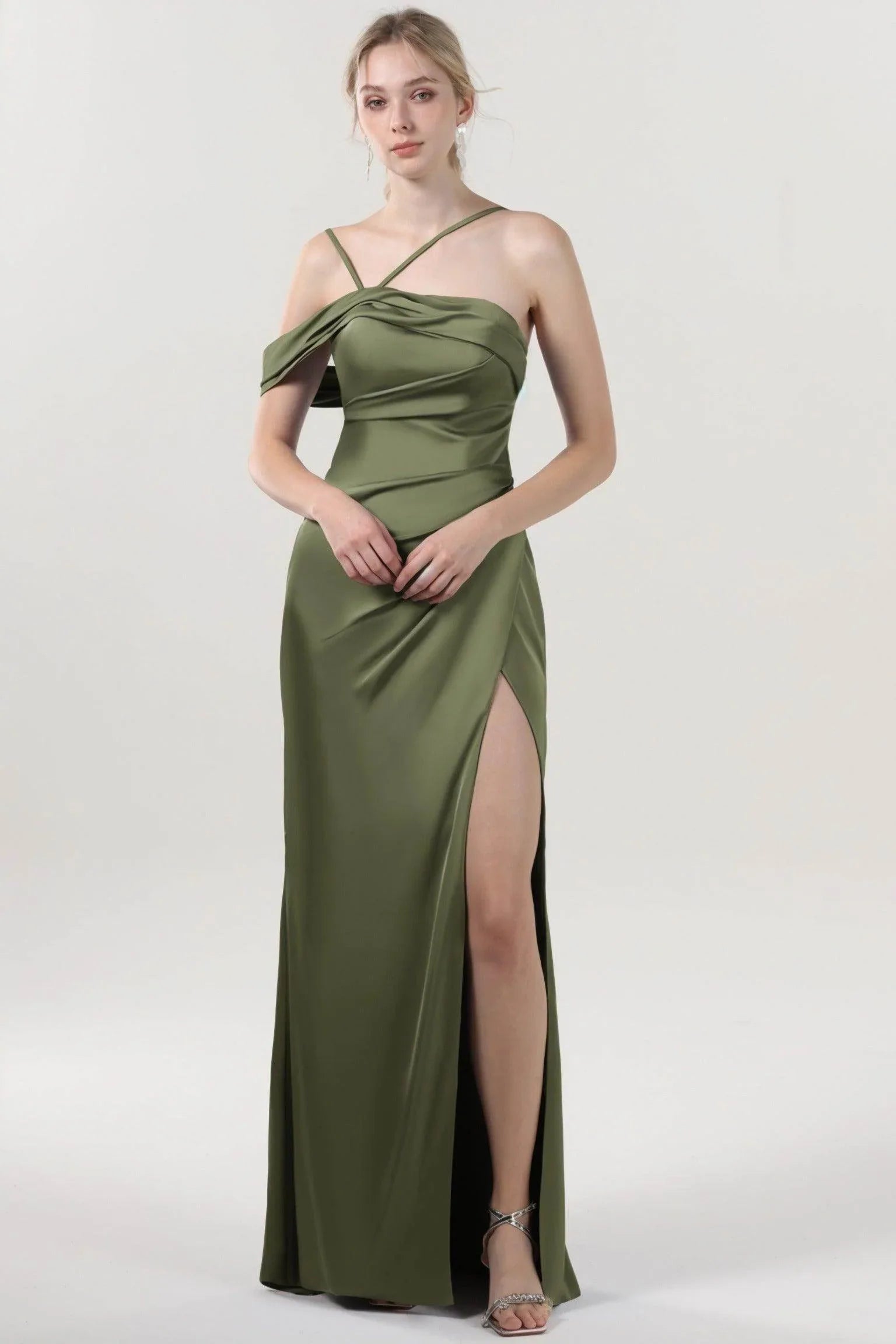 Sheath-Column Maxi Luxe Satin Bridesmaid Dress CS0602BMCR - COCOMELODY
